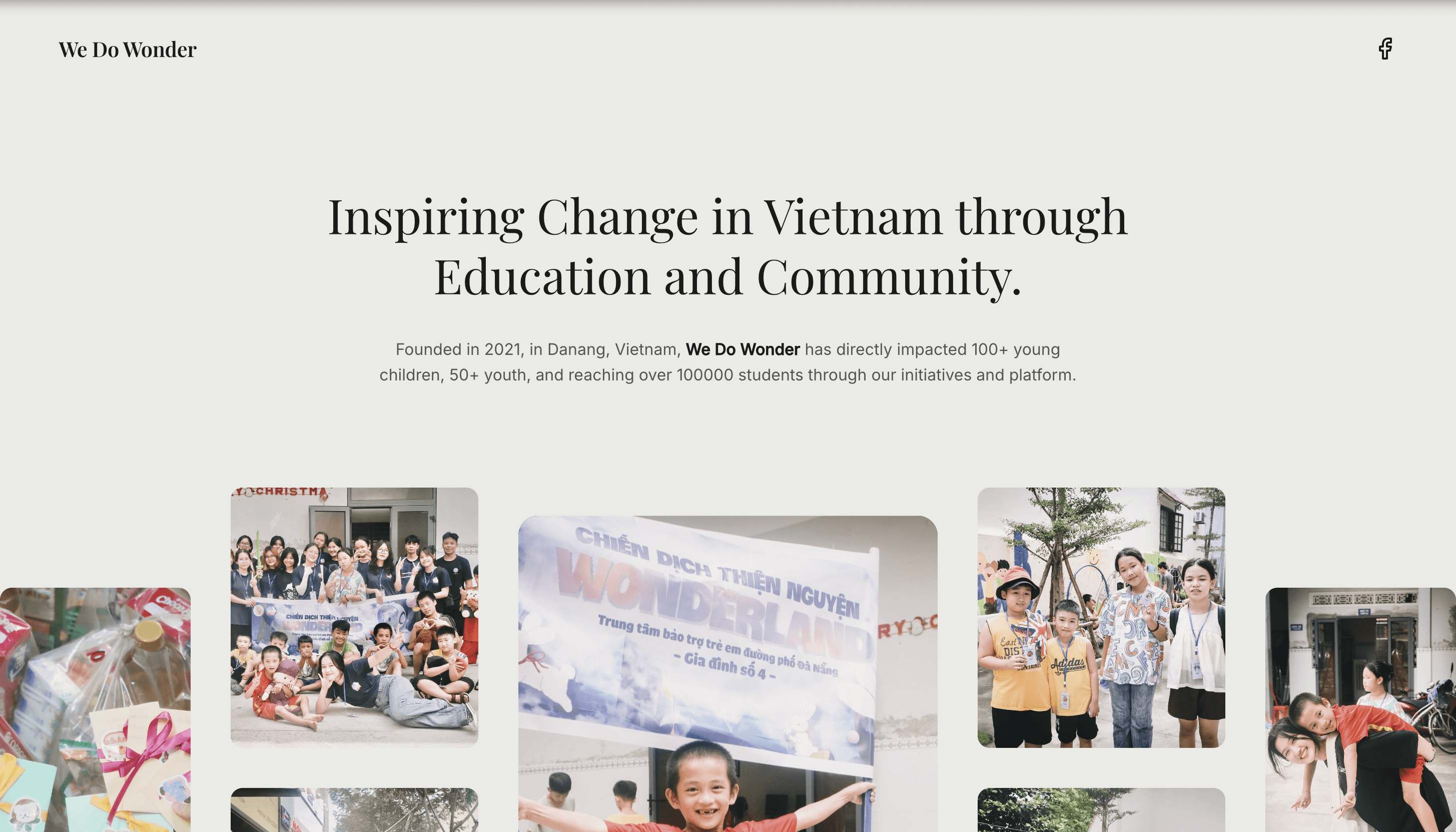We Do Wonder website with photos from its community initiatives